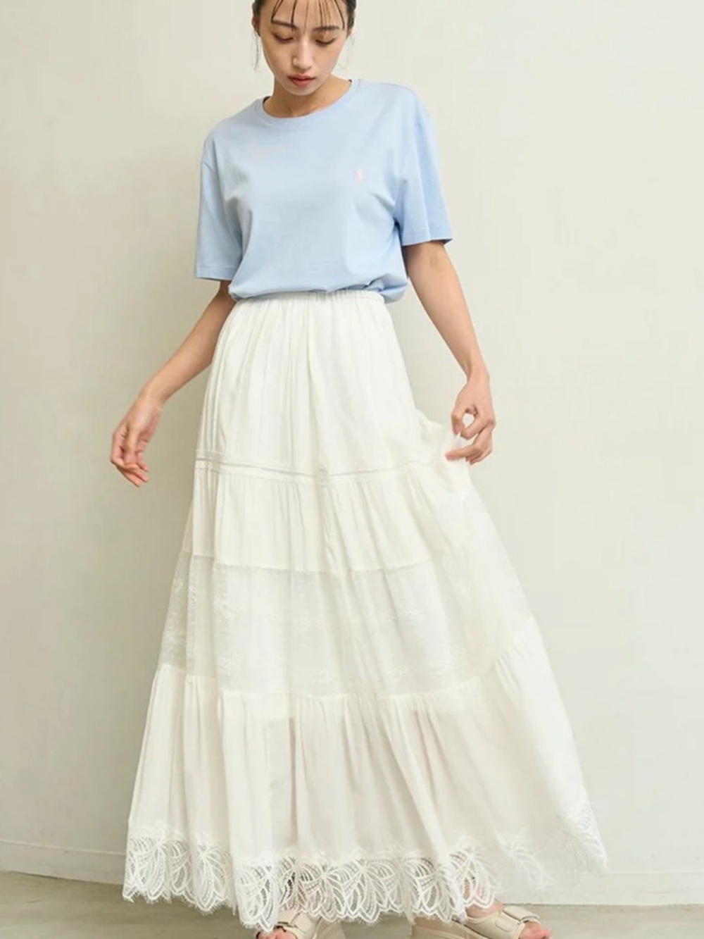 NWT Snidel Boho Lace High-Waisted Ruffled Maxi Skirt Medium